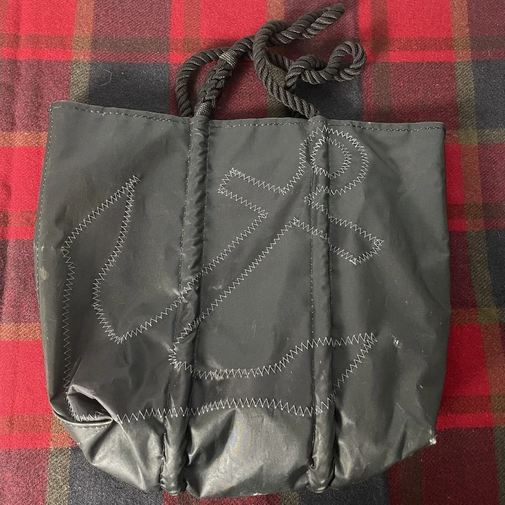 Sea Bags Maine Tote Bag Large Black Anchor Canvas Rope Handles Nautical Beach